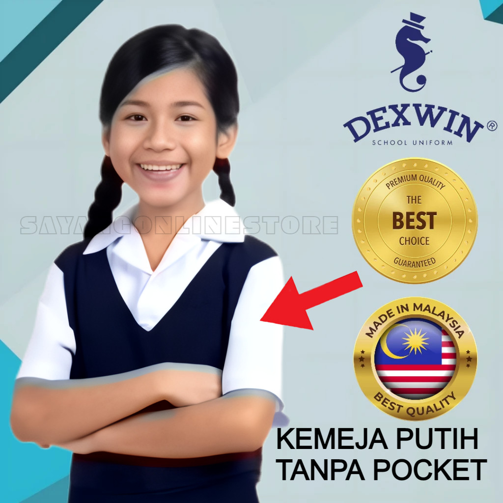 School Girl Uniform Dexwin White Shirt Cotton Koshibo Kemeja Putih ...