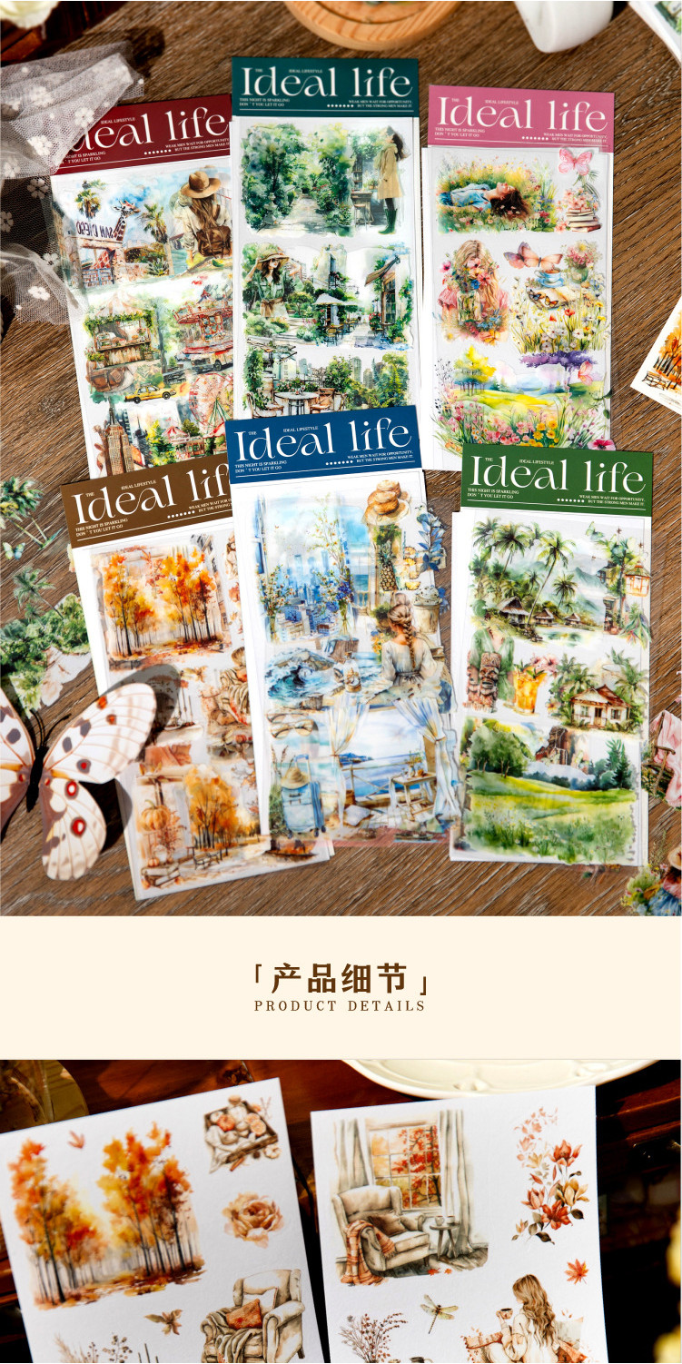Journamm 6Sheets Collage Stickers PET Washi Paper Creativity ...