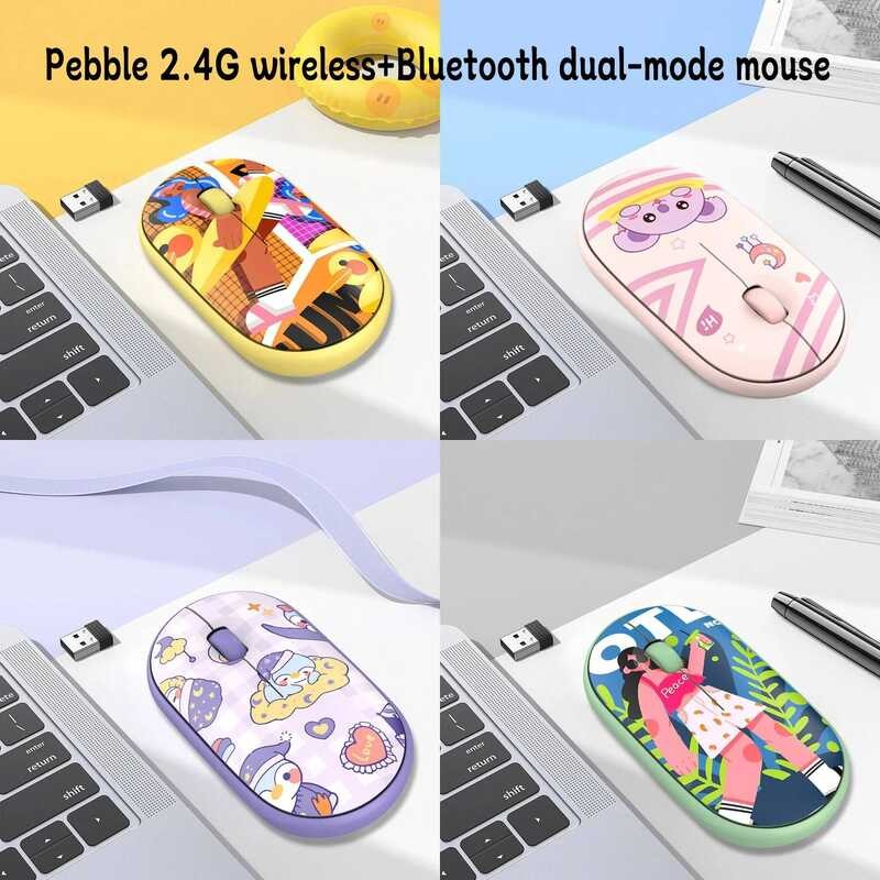 Cartoon Pebble Wireless Mouse 2.4G+Bluetooth Dual-Mode Silent Mause ...