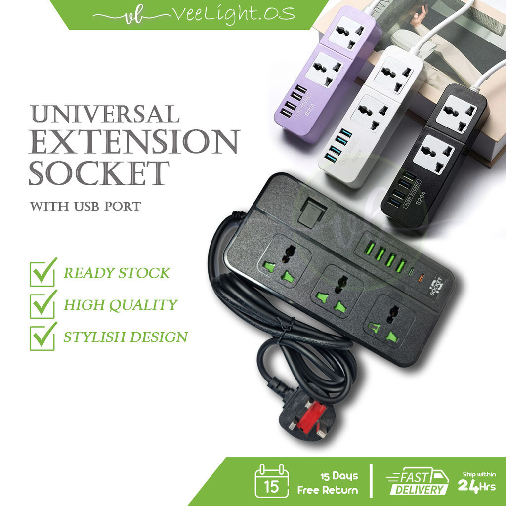 6 USB Port 3 Universal Power Strip Extension Plug Power Socket Electric ...