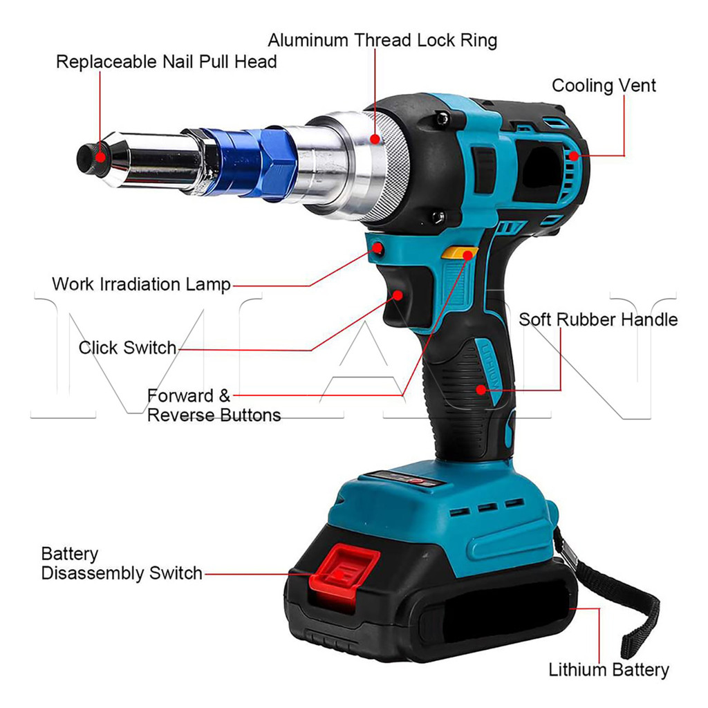 10000N Brushess Electric Rivet Guns Cordless Rivet Nut Guns Drill ...
