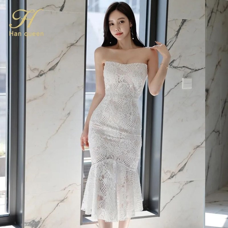 H Han Queen New Fashion Summer Dresses 2024 Korean Retro Lace Mermaid ...