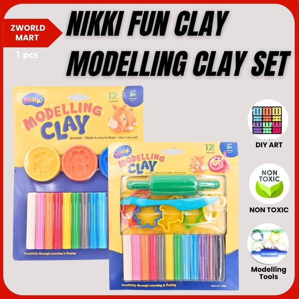 Clay　セット Nikki 12-Pieces Fun Clay Modelling Clay Set with 3 Moulds (LS 5