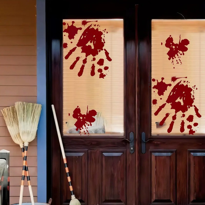 4Pcs Horrific Blood Handprints Wall Sticker - Haunted House Scene Decor ...
