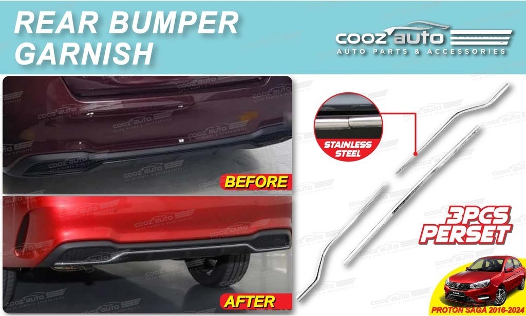Proton Saga 2019 - 2024 Car Rear Bumper Garnish Stainless Steel Finish ...