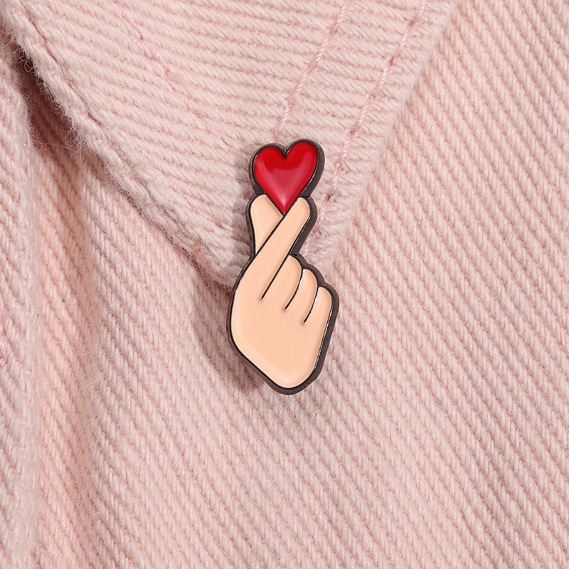 Cartoon Hand Heart Gesture Brooch Pins Funny Sign Language Brooches ...