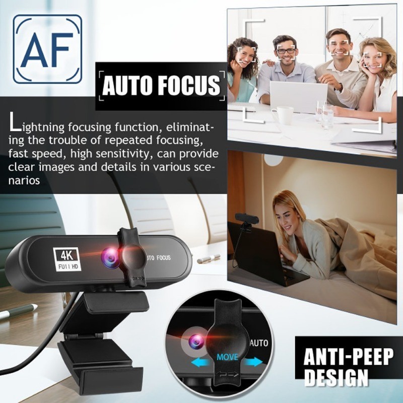 4K cam with Tripod, Auto Focus, and Digital Privacy Cover High