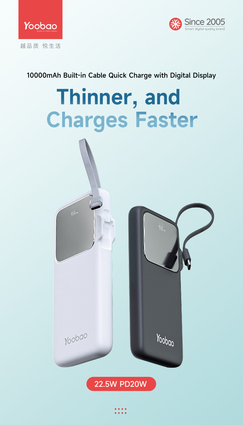 Yoobao 3C Powerbank 20W Fast Charge 10000mAh Built in Cable with ...