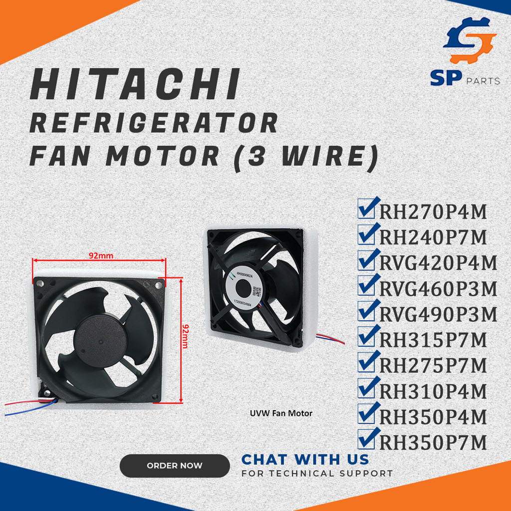 HITACHI REFRIGERATORS FAN MOTOR (3 WIRE) – 92MM X 92MM HH0004962A ...