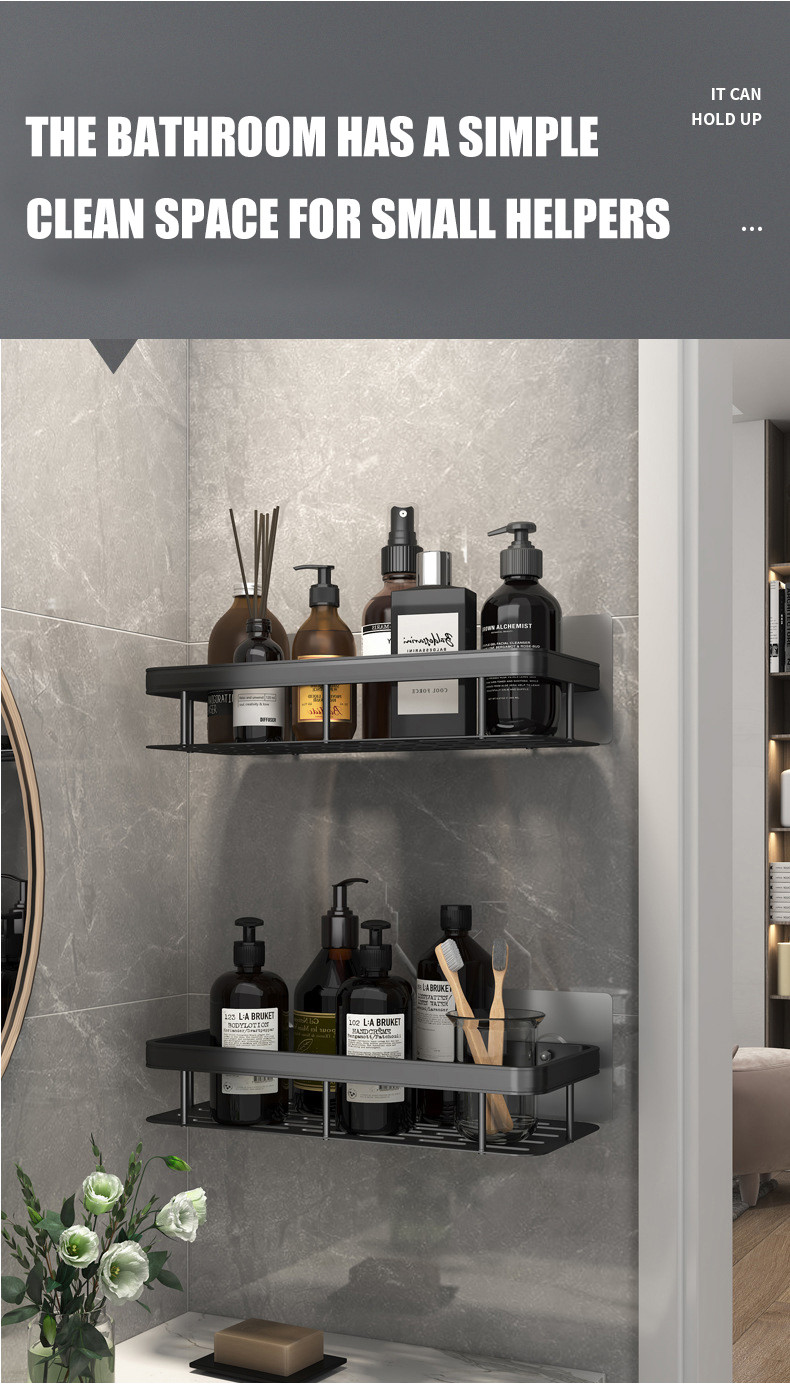 Bathroom Storage Rack Stainless Steel Adhesive No Drilling Kitchen ...