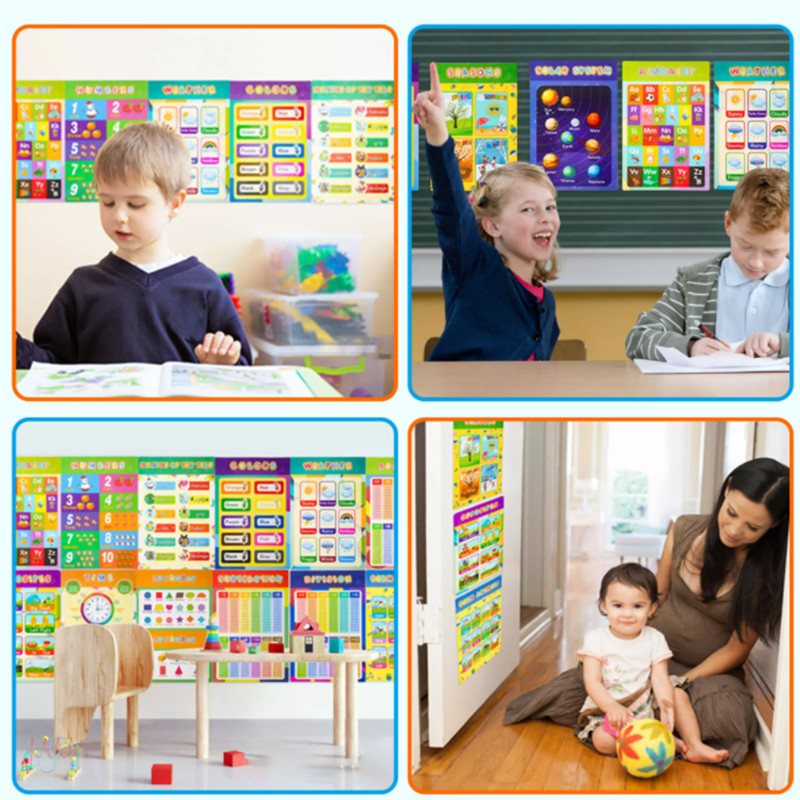 16PCS ABC Learning Animals Alphabet Number Chart For Kids Educational ...