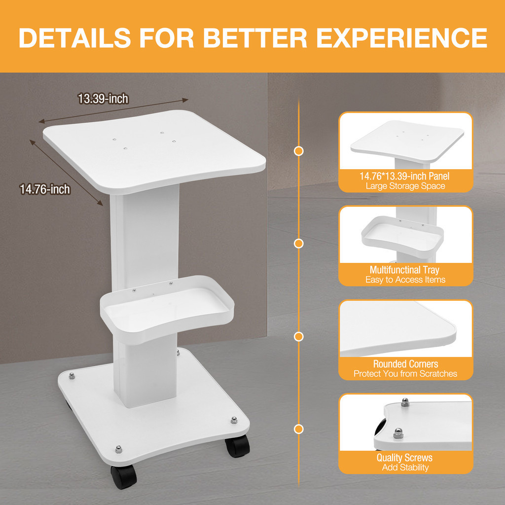 White Beauty Salon Professional Equipment Rolling Trolley Cart Desktop ...