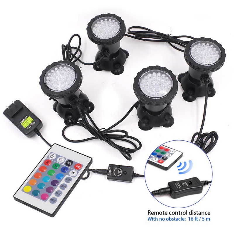RGB LED Aquarium Light with Remote Control IP68 Waterproof Underwater ...