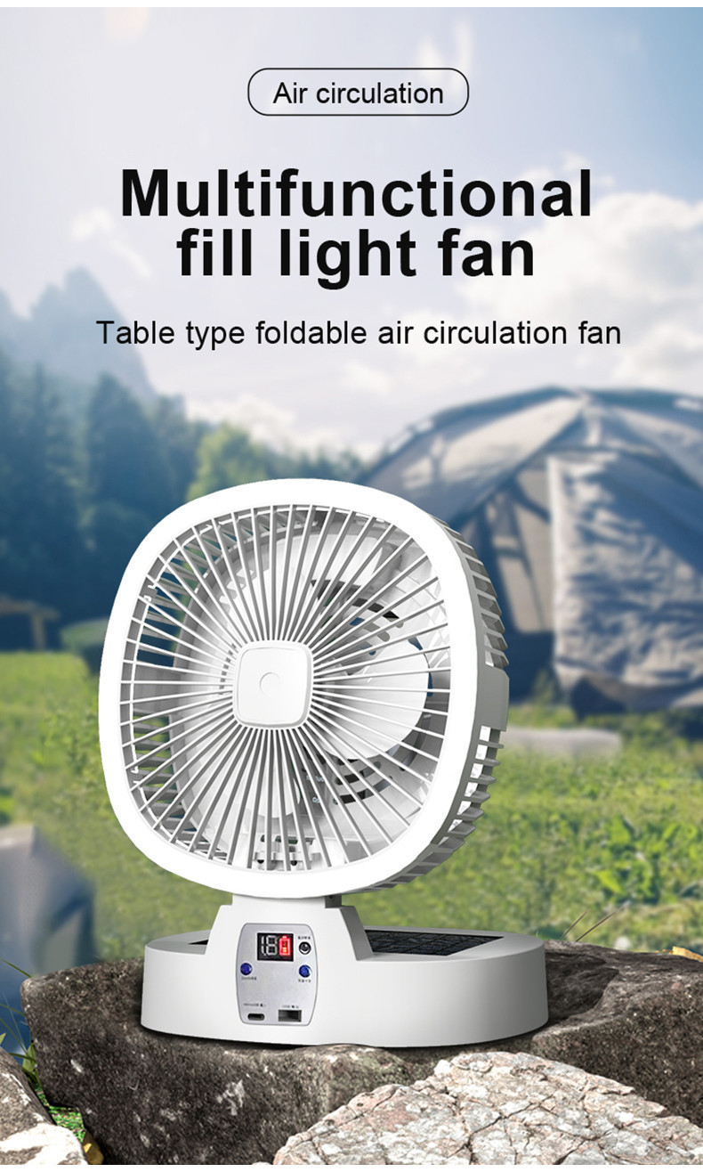 Solar Ventilator Mit LED Licht - Faltbarer Camping Lüfter 3 Geschwindigkeiten