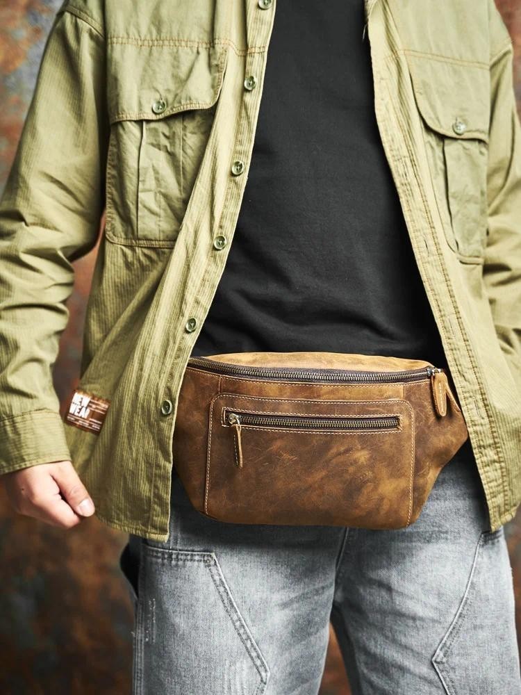 Leather Men S Waist Bag 2026.Nasva Genuine Leather Men's Waist Bag Retro Chest Bag Shoulder ...