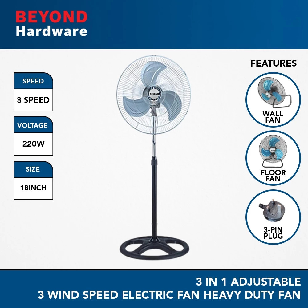 BEYOND 18 Inch 3 Blades Stand Fan 3 In 1 Adjustable 3 Wind Speed ...