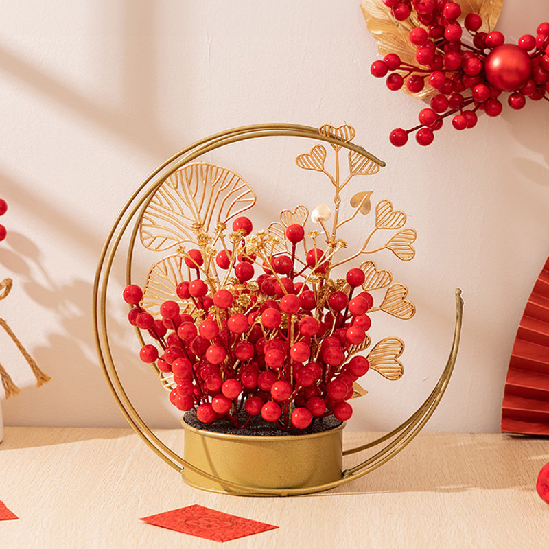 新年裝飾2025 Ins Red Pulp Rich Fruit Simulation Flower Desktop Decoration ...