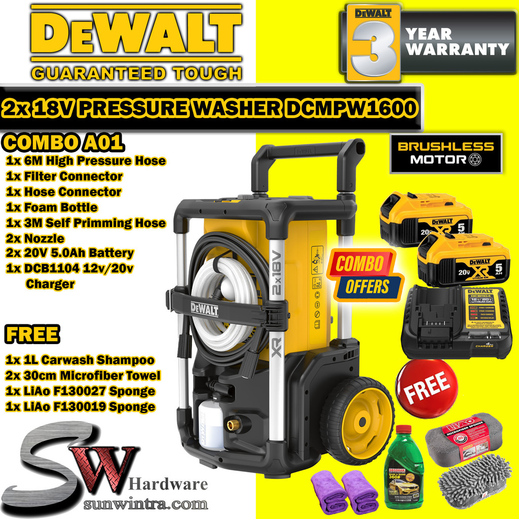 DEWALT 2x 18V 20V 110Bar Brushless High Pressure Washer BARE TOOLS or Battery Charger Set DCMPW1600 DCMPW 1600 Shopee Malaysia