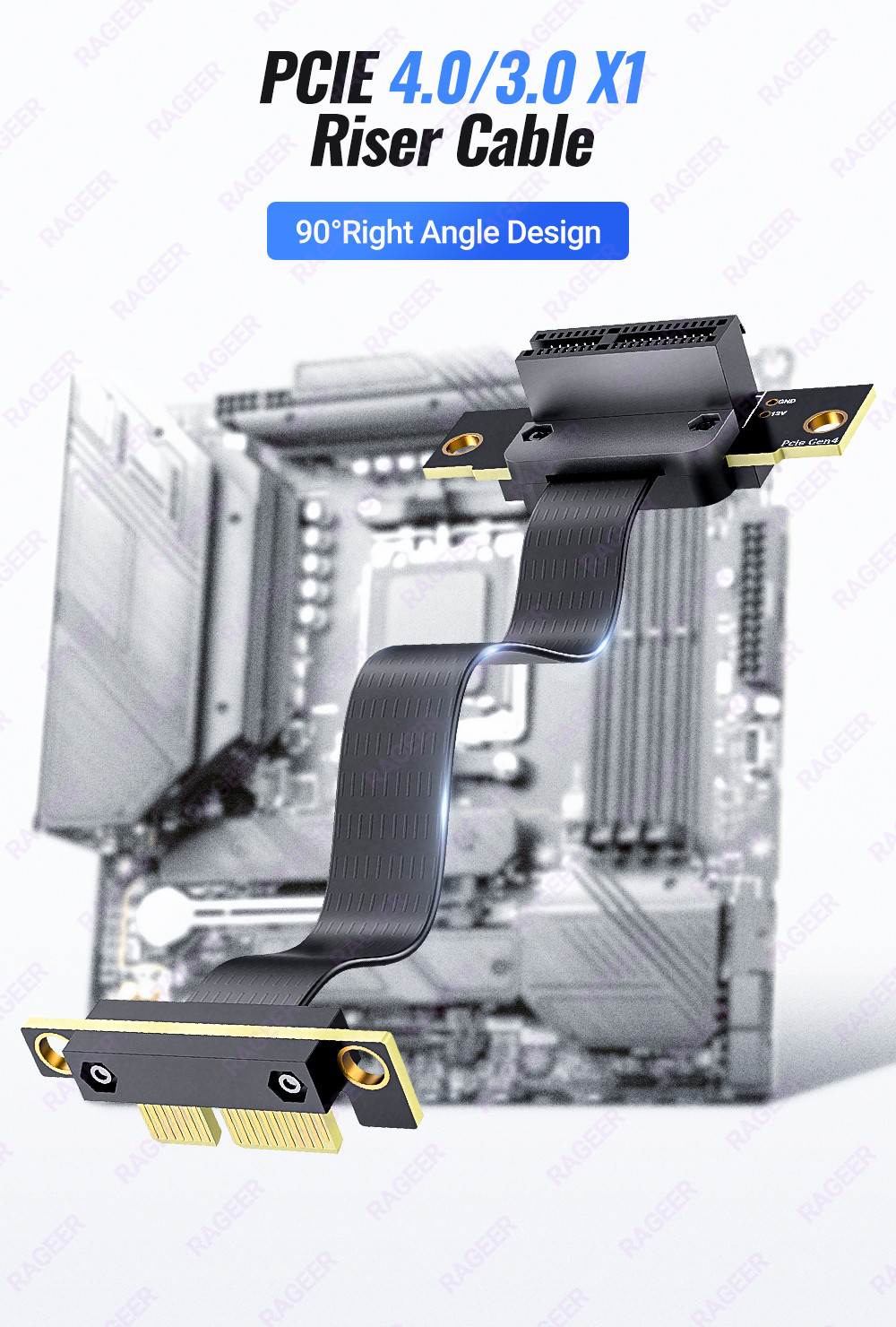 RAGEER PCIe 3.0/4.0 X1 Riser Cable (Dual Right Angle) for PCIe WiFi ...