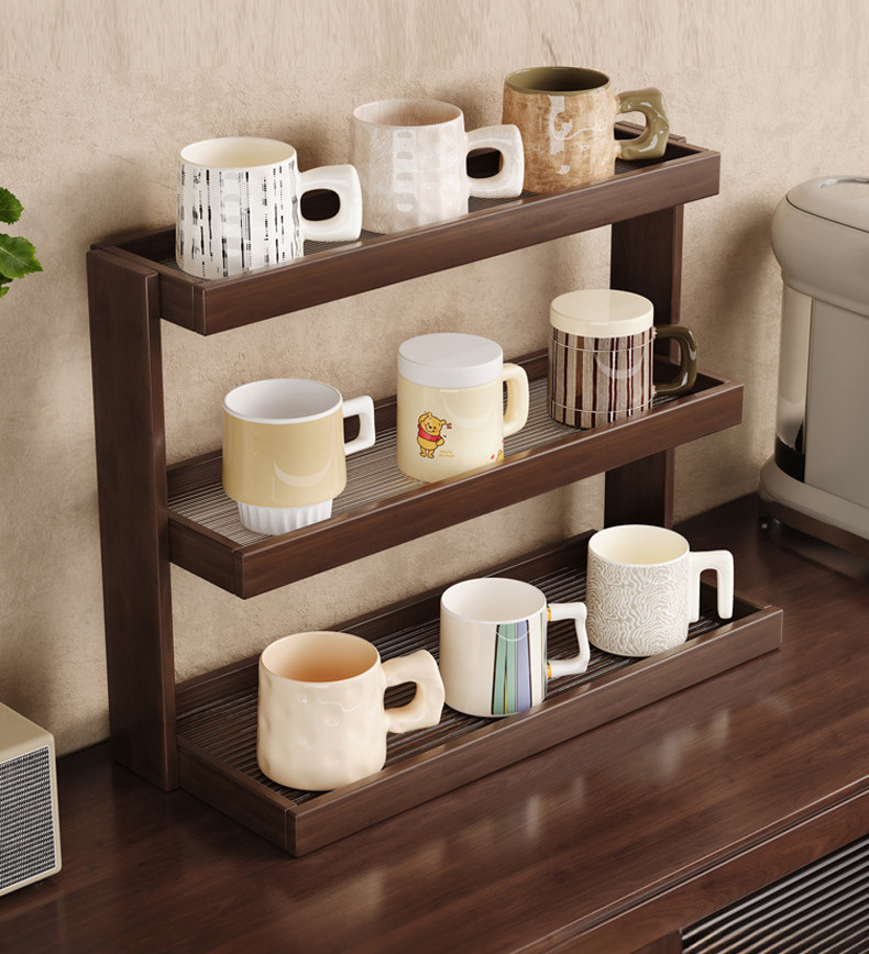 2-3 Tier Wooden Cup Storage Rack Shelf -Multipurpose Mug Holder ...
