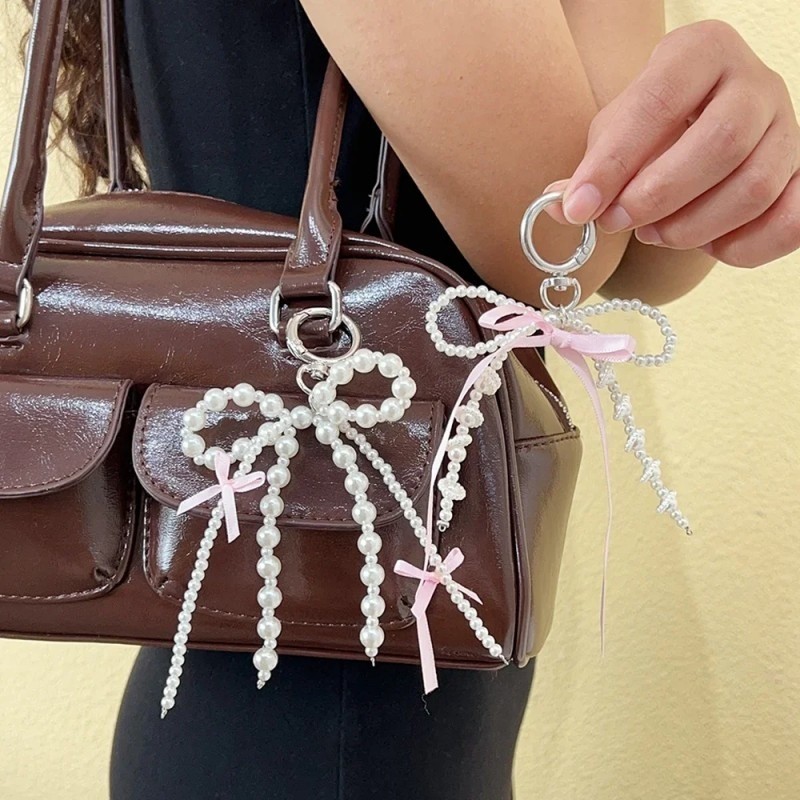 1 PC Pearl Bow Shaped Keychain - Girls Sweet Bowknot Ribbon Keyrings ...