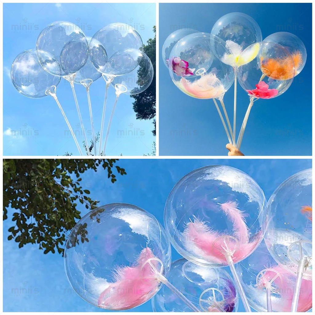 MINIIS 100pcs 40&80cm Bobo Balloon Stick With Cup Transparent Plastic ...