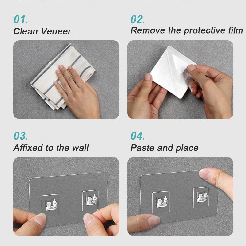 30Pcs Transparent Double Hooks Stickers - Wall Mounted Heavy Duty ...