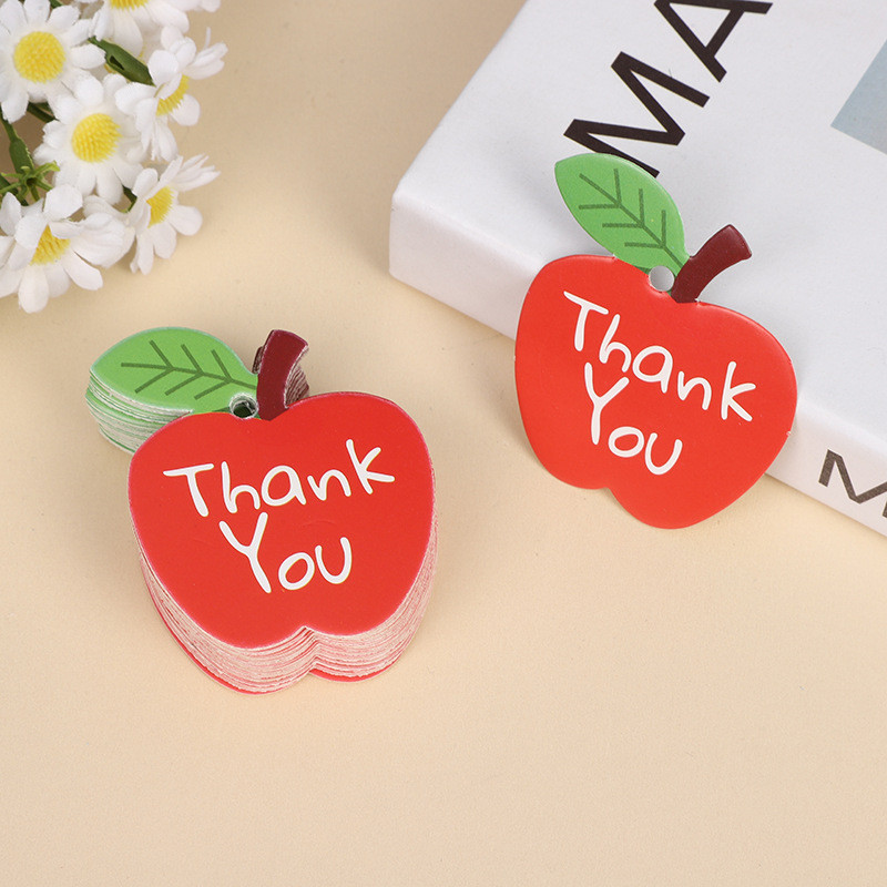 100PCS Apple shaped thank-you tag thank-you card cute small tag with ...