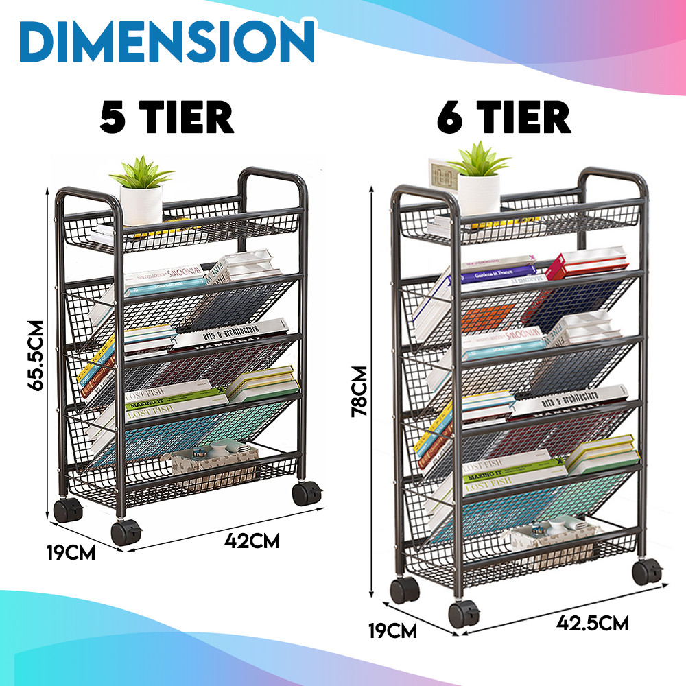 [5T/6T] Encora Metal Bookshelf Trolley Magazine Rack Rak Buku Book ...