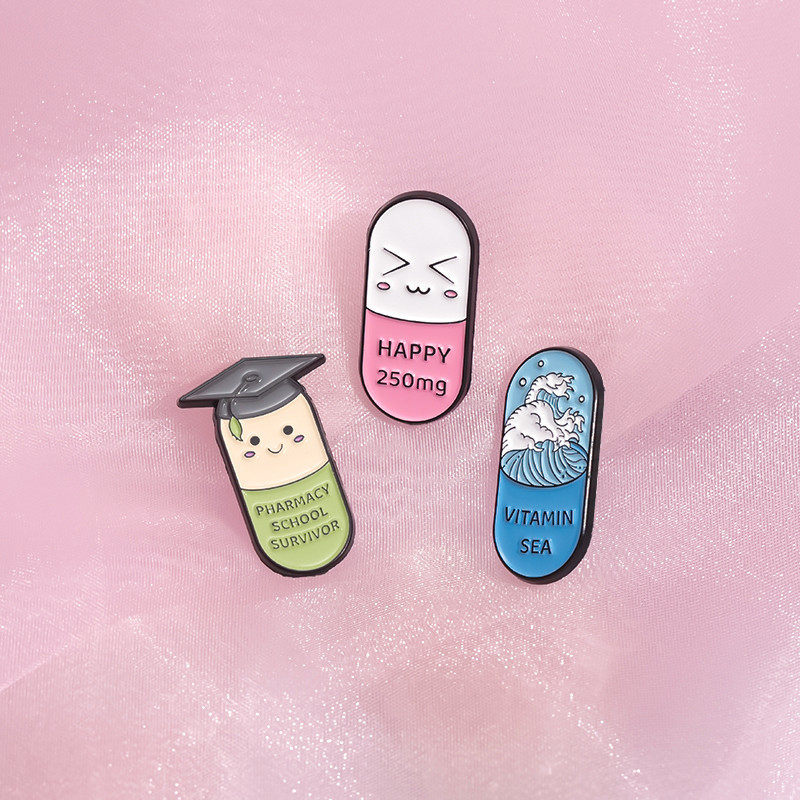 Happy Pills Enamel Pin Creative Capsules Badge Fun Letter We Are ...