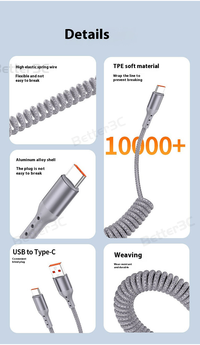 Nylon woven spring telescopic data cable Scalable and easy to store ...