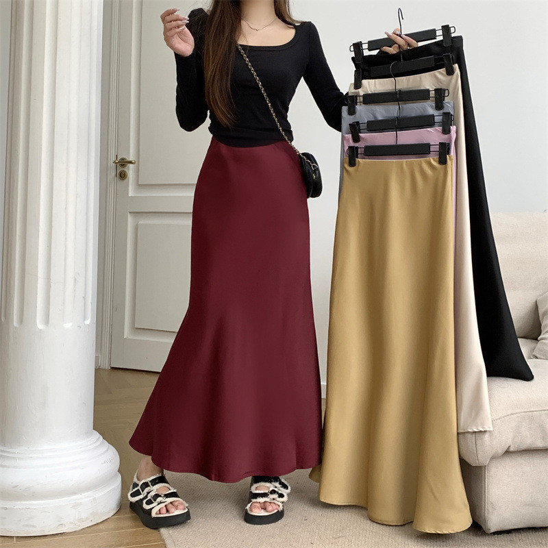 S-6XL Korean Style Women's Long Skirt Fishtail Skirt Solid Color Long ...