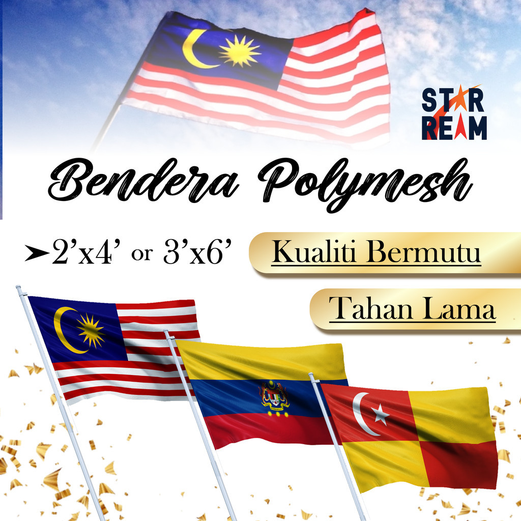 (Tahan Lama) Polymesh Cotton Malaysia Flag 2x4ft 3x6ft/ Bendera Jalur ...