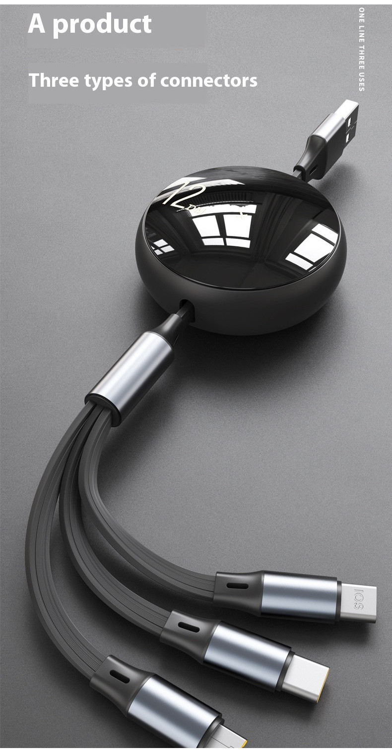 3 in 1 120W super fast charging retractable cable 100W USB cable for ...