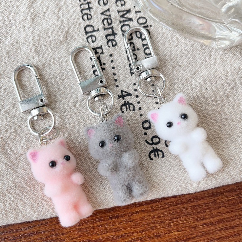 3D Flocking Cat Keychain - Fashion, Cute, Cartoon - Key Chains ...
