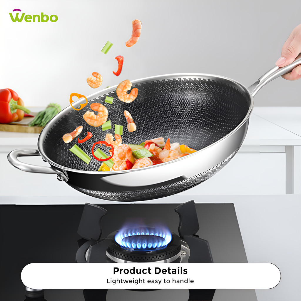 Wenbo Pantry 316 Stainless Steel Non Stick Wok Frying Pan Large ...