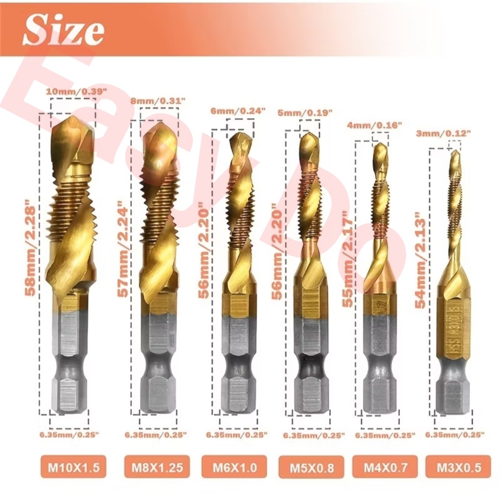 1/4 Hex Shank Drill Tap Combination Bit Set, Screw Tapping Countersink ...