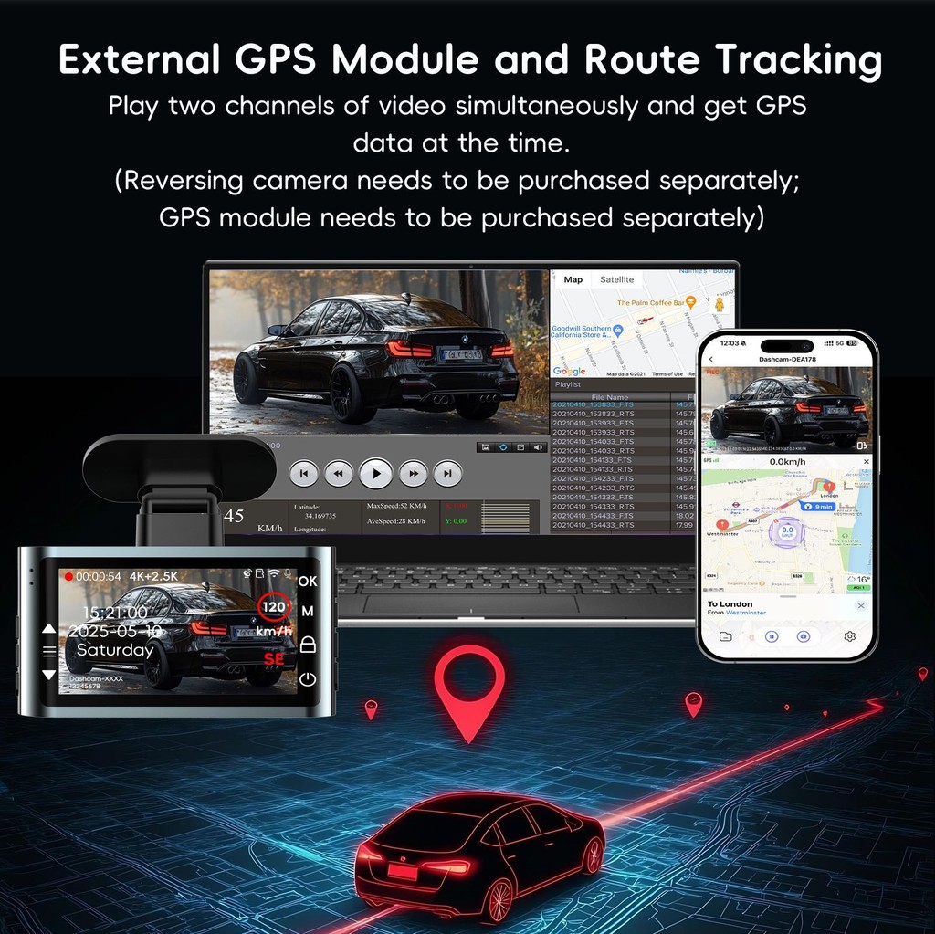 Dashcam 4K+2.5K Front and Rear Dual Lens Recording HD Night Vision ...