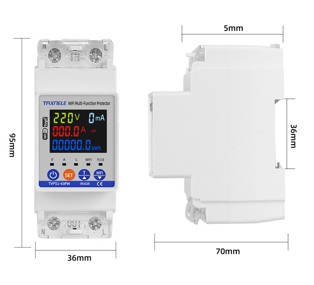 TAXNELE TVPS1-63LW 63A TUYA WiFi Smart Earth Leakage Over Under Voltage ...