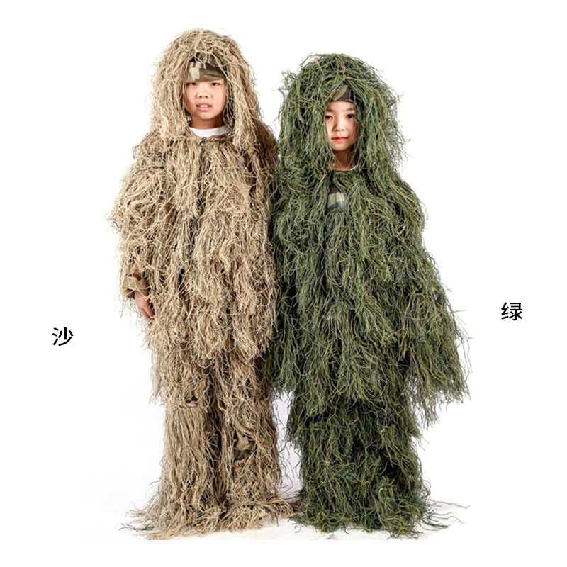 Real Grass Outdoor Camouflage Clothing Men Ghillie Suit JesusCSGreen