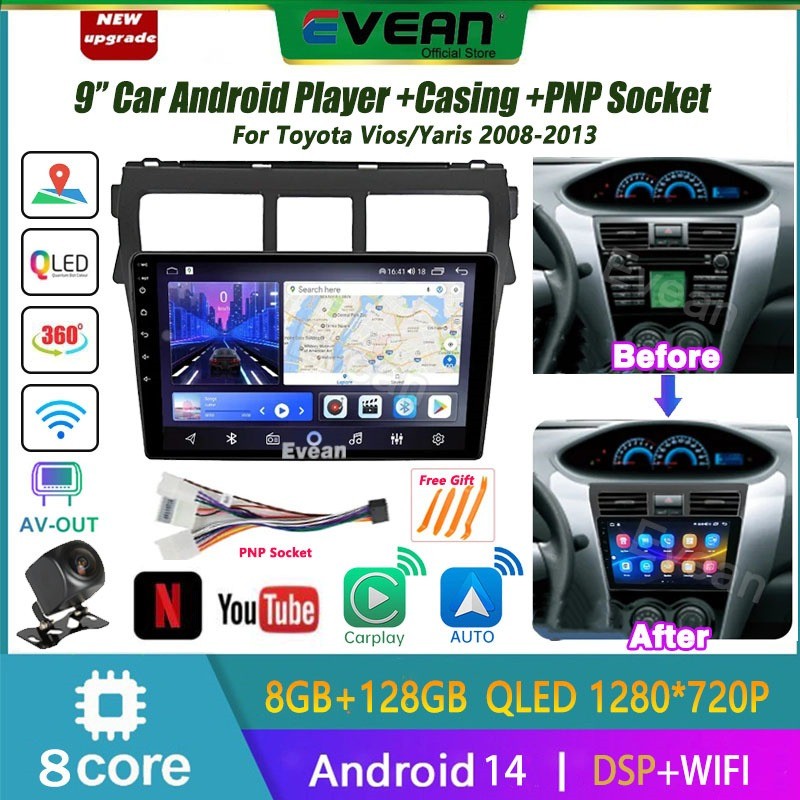 (8 Core 8+128GB ) Evean 9"Car Android Player For Toyota Vios 20082013
