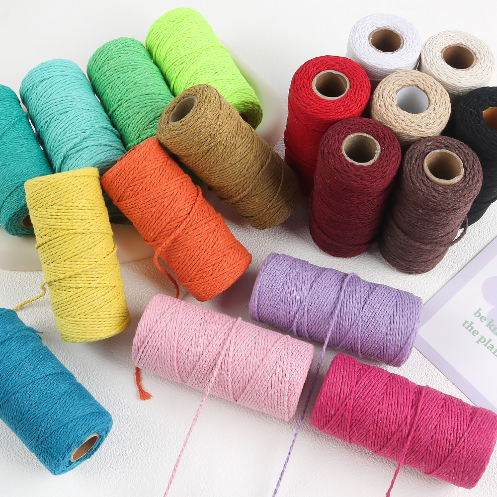 2mm Rope Twisted-Cord 100m Cotton Rope Colorful Twine Fil Macrame Cord ...