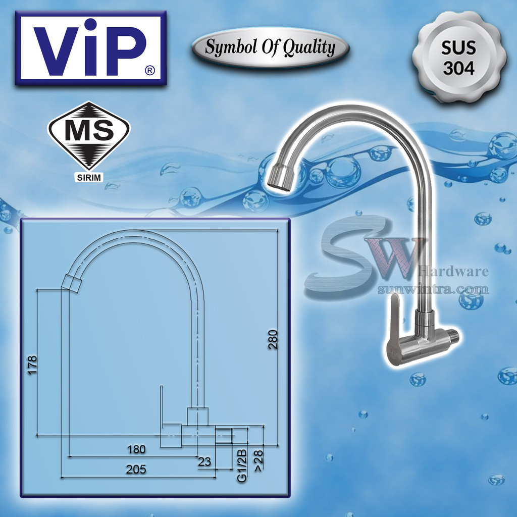 VIP SUS304 STAINLESS STEEL WALL SINK TAP #SS-3212 SS3212 TAP SINKI ...