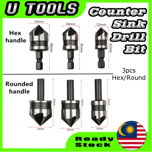3PCS Countersink Boring 90 Degrees Countersink Drill Bit for Wood Metal ...
