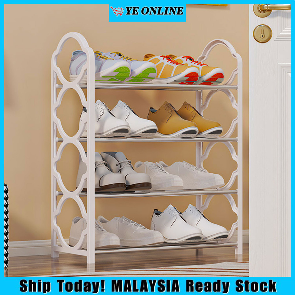4 Tier Shoe Rack Space-saving Door Rack Storage Organizer Stainless ...