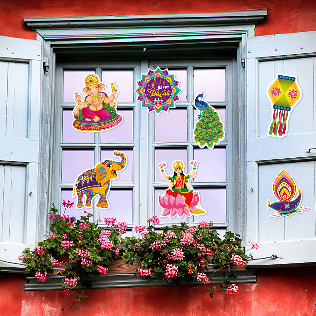 【18pcs/set】2024 Diwali Wall Stickers Deepavali Party Decorative Window