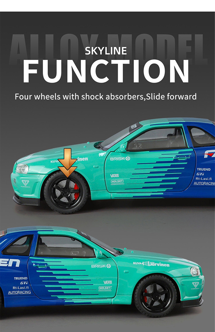 1:18 Nissan GTR R34 Diecast Toys Car Model Cars Alloy Toy Collection ...