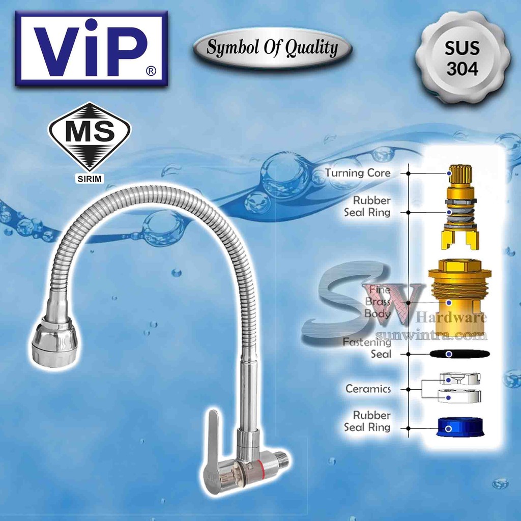 VIP SUS304 STAINLESS STEEL FLEXIBLE WALL SINK TAP #SS-3218 SS3218 TAP ...