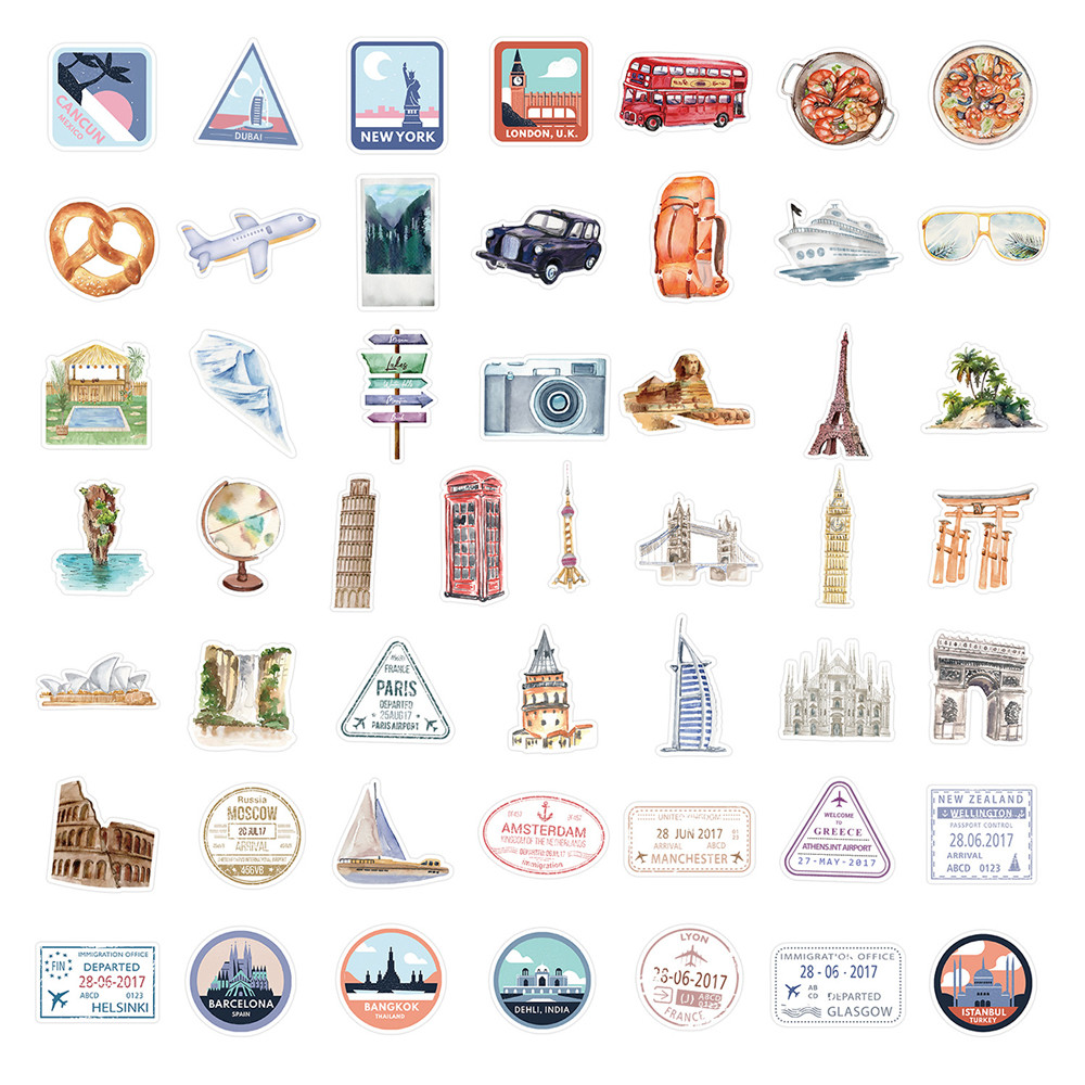 MUYA 50pcs Waterproof Travel Visa Postmark Stickers - Vinyl Decals for ...