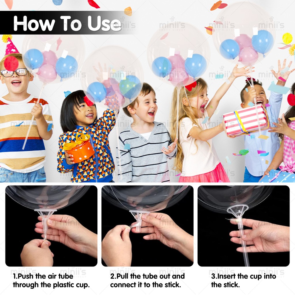 MINIIS 100pcs 40&80cm Bobo Balloon Stick With Cup Transparent Plastic ...